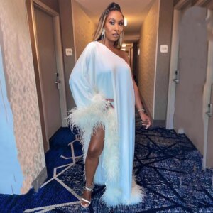 Luxious Evening Dresses 2025 One Shoulder Feathers Side Slit Sexy Party Dress Mother Of The Bride Dress Prom Gown Customized