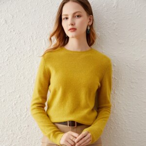 Autumn new worsted women’s round neck short knitted sweatershirt thin slim fit slightly transparent cashmere sweater