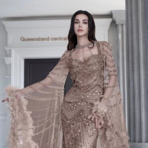 Alice CollectionPro 2025 Luxury Evening Dresses Gowns with Feather Cape Sleeves Night Dress for Formal Wedding Party Customized