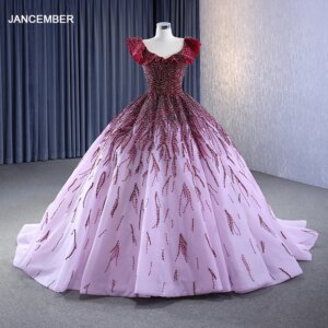 Customized Women’s Quinceanera Dresses V-neck Short Sleeves Beading Formal Occasion Ball Evening Dresses For Women RSM231057