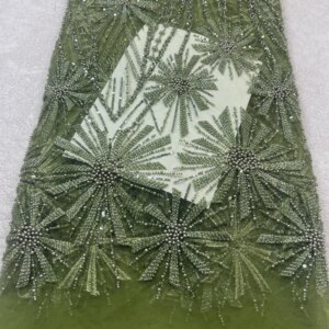 2024 Latest African Sequins Lace Fabric High Quality Embroidery 3D French Flower Beads Nigerian Net Lace For Wedding Party Dress