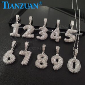 0-9 Name Numbers Pendant Iced out Rock Necklaces Charm For Men Women 925 Sterling silver Moissanite Hip Hop Jewelry Gifts