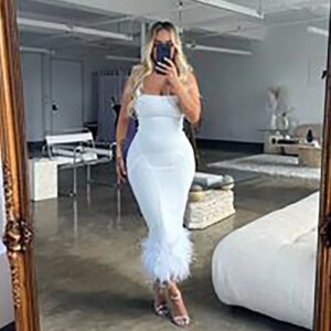 Midi Prom Dresses Square Neck Mermaid Brides Dress For Wedding Feathers Birthday Gown Party Engagement Dress Special Occasions