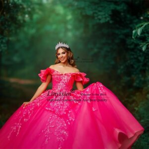 Shiny Ball Gown Quinceanera Dress With Lace Appliques Beads Sweet 16 Dress Off Shoulder Birthday Mexican Vestidos De 15 Anos