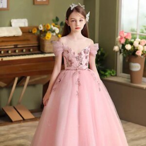 Dreamy Vow Graceful Sweetheart Sequined Tulle Girl Princess Dress Off-Shoulder Designed Wedding Birthday Holiday Party Prom J834
