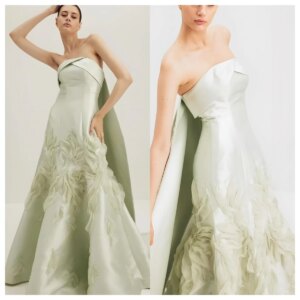 Customized Exquisite Green Satin Evening Dress Strapless Sleeveless Celebrity Gowns Bespoke Occasion Gowns High Qualit