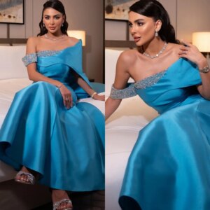 Customized Off the Shoulder Satin Mermaid Evening Dress Sparkly Crystal Party Dresses Temperament Special Occasion Gowns