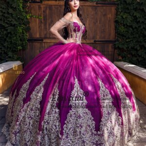 Customized Mexican Ball Gown Quinceanera Dresses With Beaded Appliques Sweet 16 Dress Lace-Up Court Train Vestidos De 15 Años