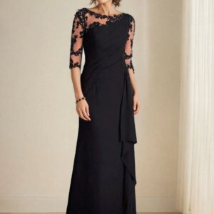 A-Line Mother of the Bride Dress Wedding Guest Plus Size Floor Length Chiffon Lace with Draping Appliques 2025 free customized