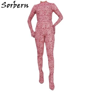 Sorbern Floral Body Suit Streched Catsuit Gloves High Heel Wedge Custom To Thong Bodysuit Jumpsuit Legging Boot