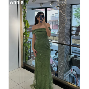 Annie Beaded Shiny luxury Prom Dresses Mermaid Tulle Evening Dresses Elegant Strapless Formal Occasion Women فساتين سهرة