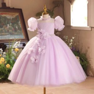 Dreamy Vow Graceful Applique Pearl Waist Adornment Tulle Pink Flower Girl Dress Wedding Birthday Pageant Party Spring Prom D020