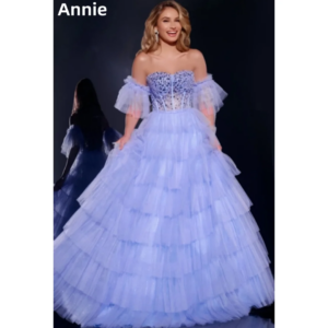 Annie Lavender Princess Prom Dresses Puff Sleeves Handmade Tulle Layering Evening Dresses Glitter Embroidery فساتين سهرة