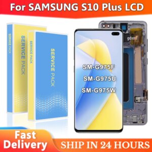 AMOLED S10+ LCD With Frame For SAMSUNG S10 Plus G975 G975F SM-G975F LCD Display Touch Screen Digitizer Assembly