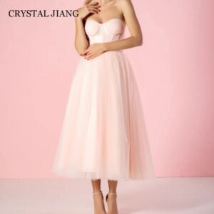 Elegant Long Sweetheart Tulle Prom Dresses Sleeveless Lace Up A Line Tea Length Vestidos Para Eventos Especiales