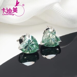 CADERMAY Heart Shape Silver Stud Earrings 4 Carat Green Moissanite High Quality Jewelry For Women’s Gift