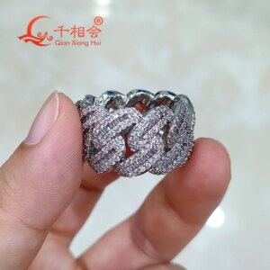 Small Square Half Moon Sterling S925 Silver Moissanite Ring 15mm Hip Hop Diamond Jewelry for Men And Women