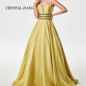 Luxury Long Gold Spahghetti Straps Beaded Satin Evening Dresses Sleeveless Zipper Back A Line Sweep Train вечернее платье