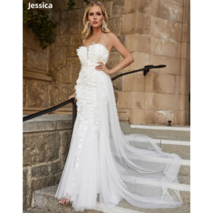 Jessica Embroidery 3D flowers Evening Dresses Gorgeous White Tulle Prom Dresses Mermaid Off Shoulder Vestidos De Fiesta