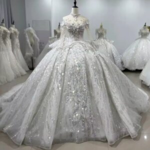 Robes De Mariage 2025 Long Sleeve Sweetheart Wedding Dress Lace Up Keyhole Back Ball Gown Beading Crystal Bridal Dress