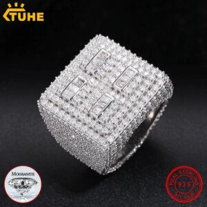 Fine Jewelry Full Diamond Pave Setting VVS1 With Certificate Moissanite Rings For S925 Silver Men Hip Hop Jewelry