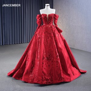 Elegant Formal Occasion Customized Evening Dresses For Women Red Off Shoulder Long Sleeves Sequins New Party Gown Prom RSM231061