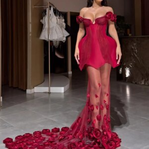 Customized  High Quality Strapless Organza Appliques Evening Dresses Elegant Floor Length Celebrity Gowns Vestido De No