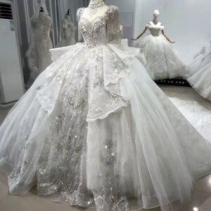 Bridal Dresses Half Sleeve Sweetheart Wedding Dress Lace Up Back Ball Gown Bow Tassel Beading Crystal Embroidery Bridal Dress