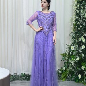 Luxury Purple Evening Dress For Women Hand Beaded Elegant Mermaid Gown For Boutique Formal Occasions YM22