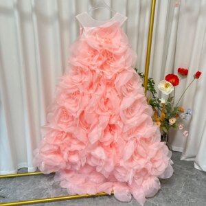 Dreamy Vow Stunning O-Neck A-Line Sleeveless Flower-Adorned Girl Long Dress Kid Wedding Birthday Holiday Pageant Party Prom J201