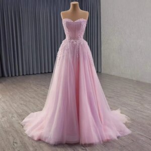 فساتين سهره نسائيه فخمة براندات Pink Evening Dresses Sweetheart Sleeveless Beading Crystal Lace A Line Woman Prom Dress 2025