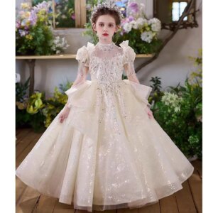 Dreamy Vow Luxury Halter-Neck Beaded Tassel Ruffles Lace Girl Princess Dress Wedding Birthday Evening Party Pageant Prom J846
