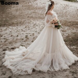 Booma A-Line Long Pregnant Prom Dresses Sweetheart Ruched Tulle Prom Gowns for Women Sweep Train Evening Dress Customized