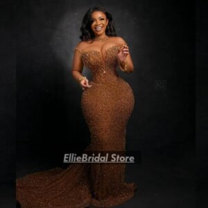 Luxury Crystal Evening Dresses Long Sleeves High Neck Mermaid Prom Dress Beading Plus Size Wedding Party Gowns Customized