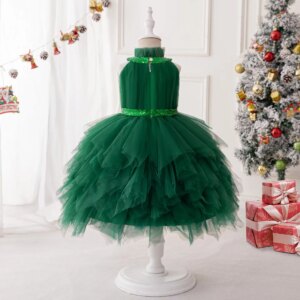 Mvozein Flower Girl Dresses Puffy Girl Wedding Party Dress Cute Baby Girl Dress Christmas Forest Sleeveless Children’s Dress
