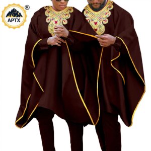 Dashiki African Clothes for Couples Asoebi Wome 3 Pieces Sets Match Men Outfits Robes Shirt and Pants Sets Bazin Riche Y22C042