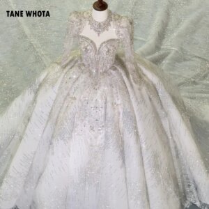 Luxury Glitter Wedding Dress Long Sleeve Beading Crystal Ball Gown Bride Wedding Gown