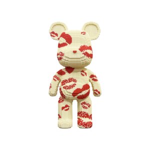 Big Red Lipstick Bear Block Set – 1,830Pcs DIY Toy with Storage Box, ABS Mini Bricks Gift for Adults & Kids, 27.8in Tall