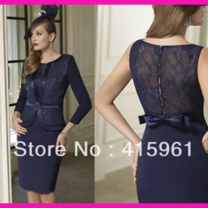 vestidos de novia 2025 Navy Blue Knee Length Lace Mother of the Bride Dresses With Jacket for weddings vestido de madrinha