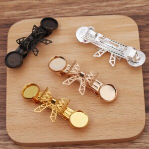 100pcs Retro Barrettes Hairpin DIY Circle Bezel Stone Resin Cameo Base Blanks Hair Accessories Hair Clips Women Girls