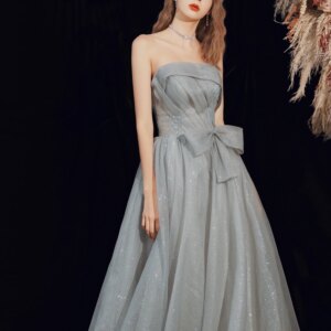Gray Cyan Evening Dress Sleeveless Pleated Sequin Bow Sash A-Line Floor-Length Party Celebrity Formal Gowns Robe De Soiree 2024