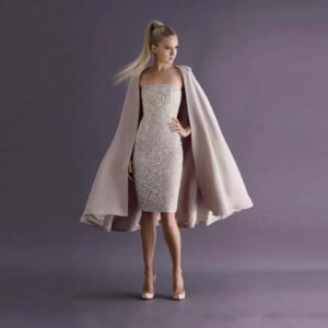 Elegant Cocktail Dresses Sheath Strapless Lace Beaded Knee Length Party Homecoming Dresses Customized