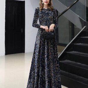 Long Sleeves Prom Dresses 2020 New Elegant A-line Floor-length Sequin Women Formal Gowns Plus Size For Evening Party