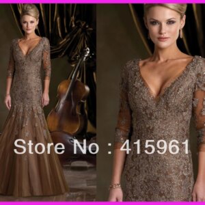 2025 Luxury 3/4 Sleeves Beaded Lace appliques V Neck farsali Mermaid Mother of the Bride Dresses for weddings evening dress