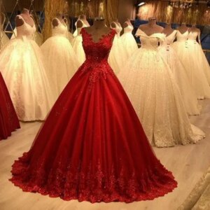 Red V-neck Prom Dress Lace Appliques Beaded Tulle Evening Dresses New Vestidos De Formal Party Gowns 2025 Customized