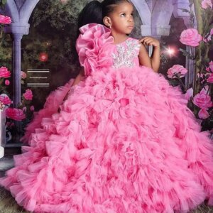 Luxury Pink Flower Girls Dresses For Wedding Customized Organza Pageant Quinceanera Dress for Little Girls First Communion Dress