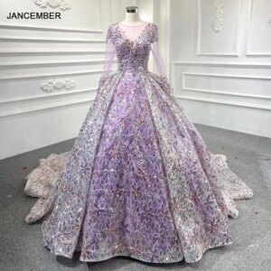 RSM67169 Luxury Elegant Applique Print Pattern Evening Dress 2021 Transparent Long Sleeve Lace V-neck Banquet Long Dress