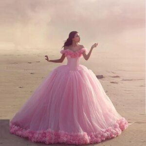 vestido de noiva 2025 Pink Quinceanera Handmade Flowers Off the Shoulder Ball Princess prom gown Mother of the Bride Dresses
