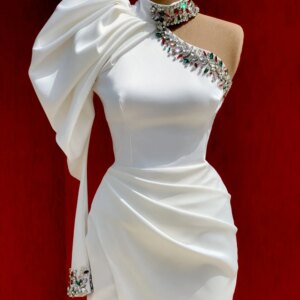 White Evening Prom Dresses Mermaid Long 2024 New Vestidos De Fiesta Sexy Slit One Shoulder Crystal Dubai Arabic Formal Dress