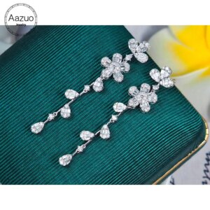 Aazuo 18K Pure White Gold Fashion Jewelry Real Diamond IJ SI 1.0ct Fairy Flower Stud Earring Grand banquet Party Hot Sell